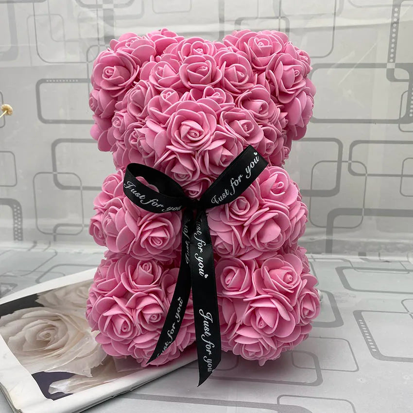 HOT Valentines Day Gift 25Cm Red Rose Teddy Bear Rose Flower Artificial Decoration Christmas Gifts Women Valentines Gift