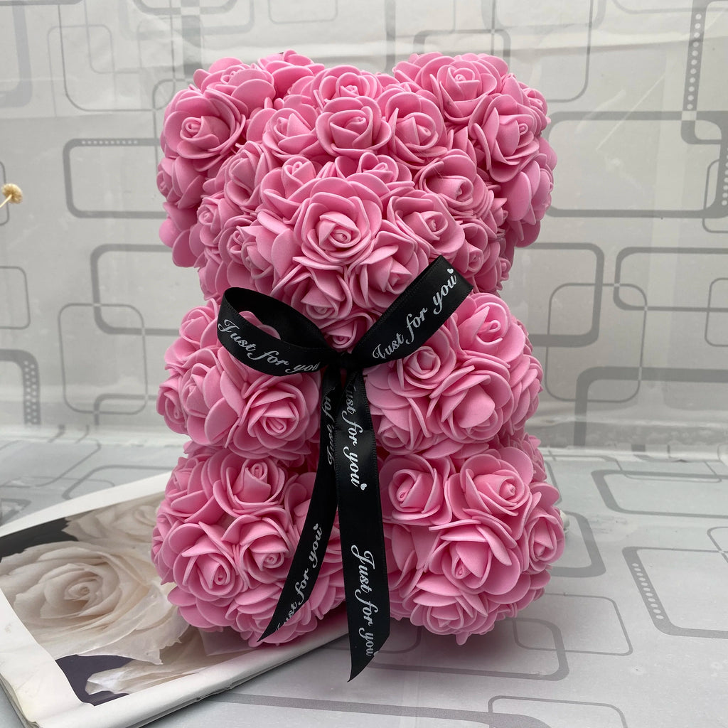 HOT Valentines Day Gift 25Cm Red Rose Teddy Bear Rose Flower Artificial Decoration Christmas Gifts Women Valentines Gift