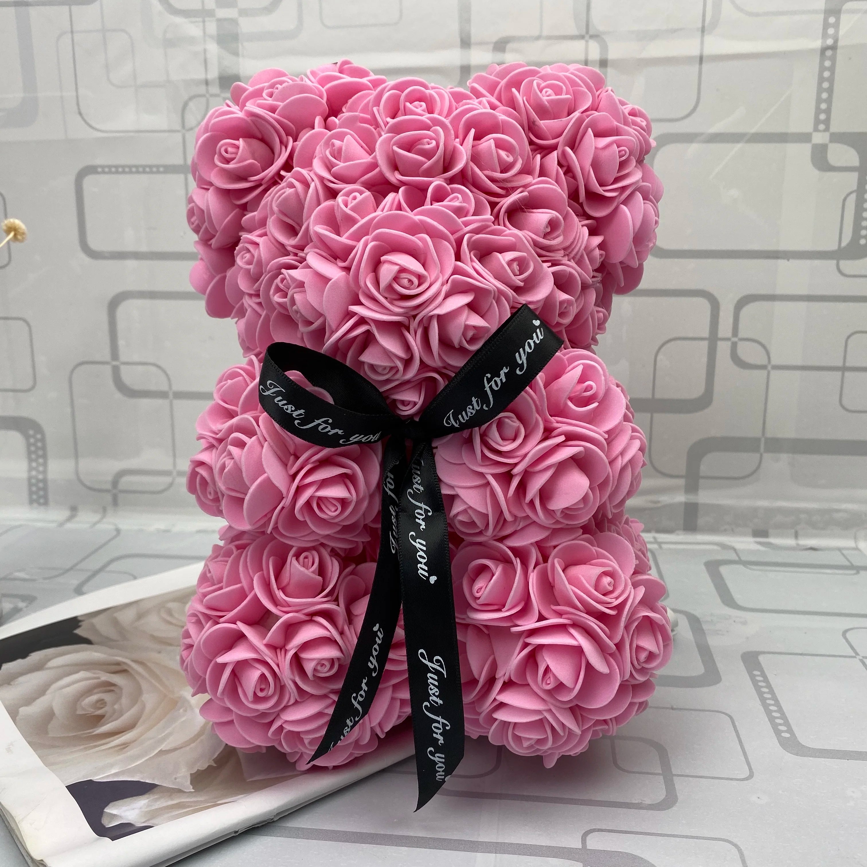 HOT Valentines Day Gift 25Cm Red Rose Teddy Bear Rose Flower Artificial Decoration Christmas Gifts Women Valentines Gift