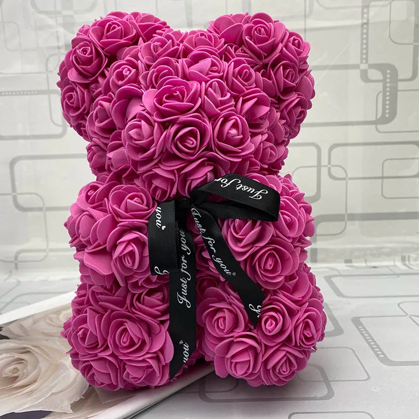 HOT Valentines Day Gift 25Cm Red Rose Teddy Bear Rose Flower Artificial Decoration Christmas Gifts Women Valentines Gift