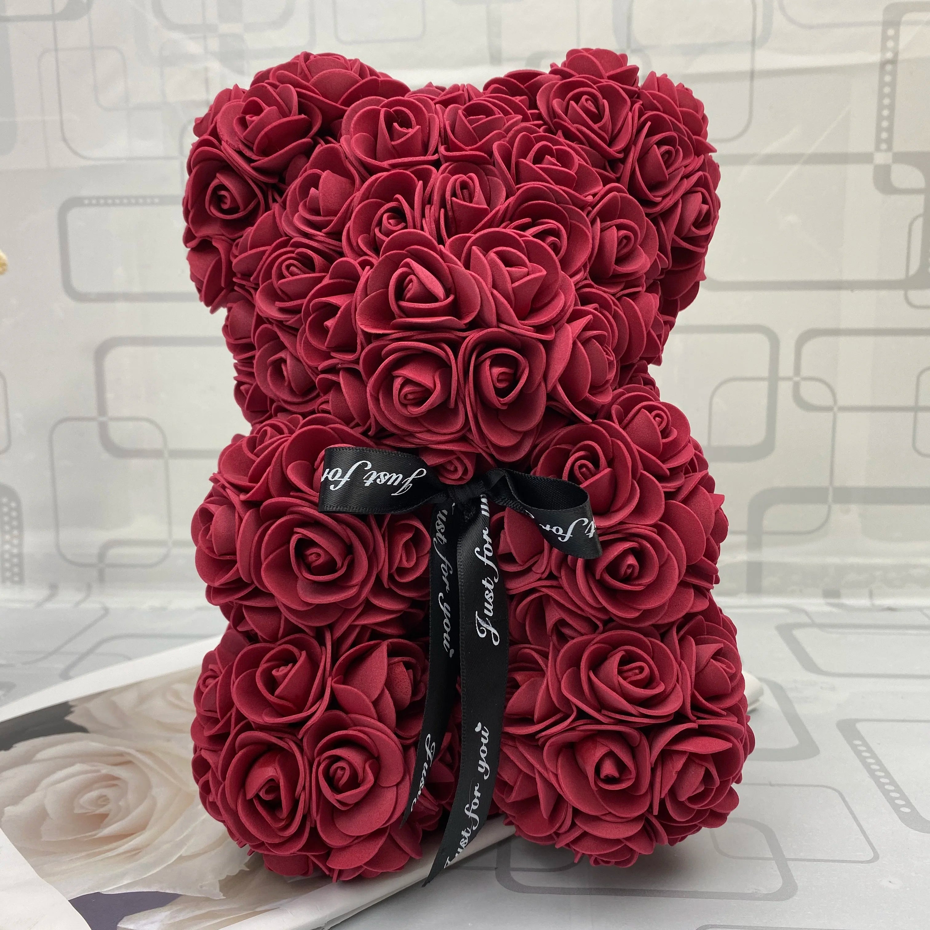 HOT Valentines Day Gift 25Cm Red Rose Teddy Bear Rose Flower Artificial Decoration Christmas Gifts Women Valentines Gift