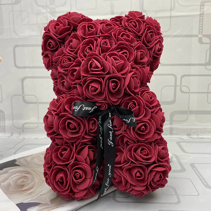 HOT Valentines Day Gift 25Cm Red Rose Teddy Bear Rose Flower Artificial Decoration Christmas Gifts Women Valentines Gift