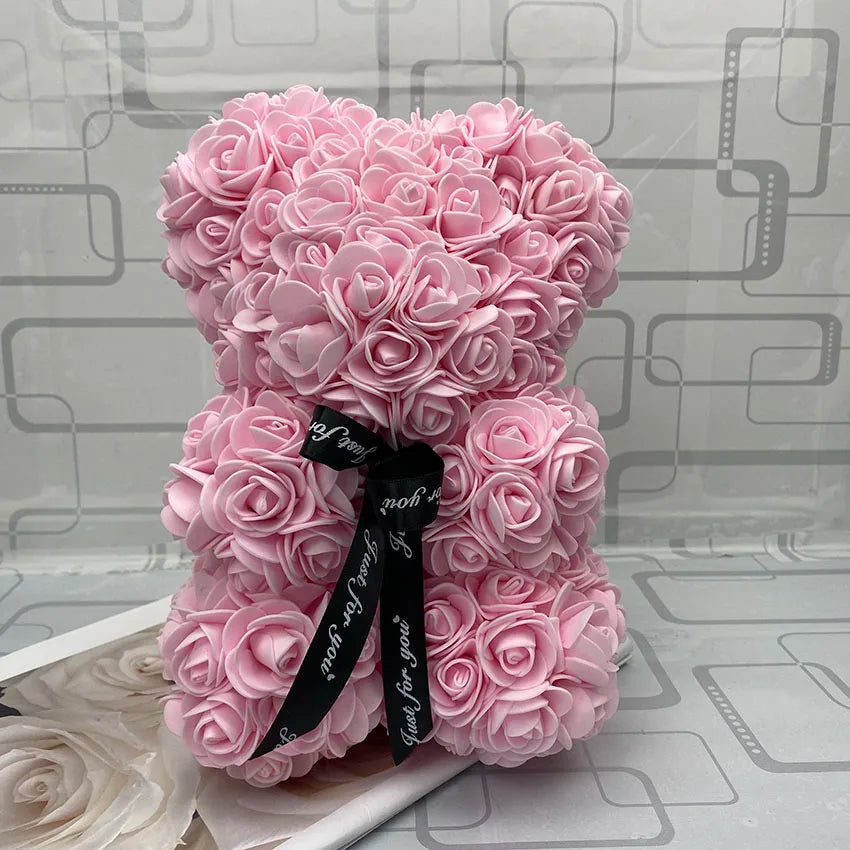 HOT Valentines Day Gift 25Cm Red Rose Teddy Bear Rose Flower Artificial Decoration Christmas Gifts Women Valentines Gift