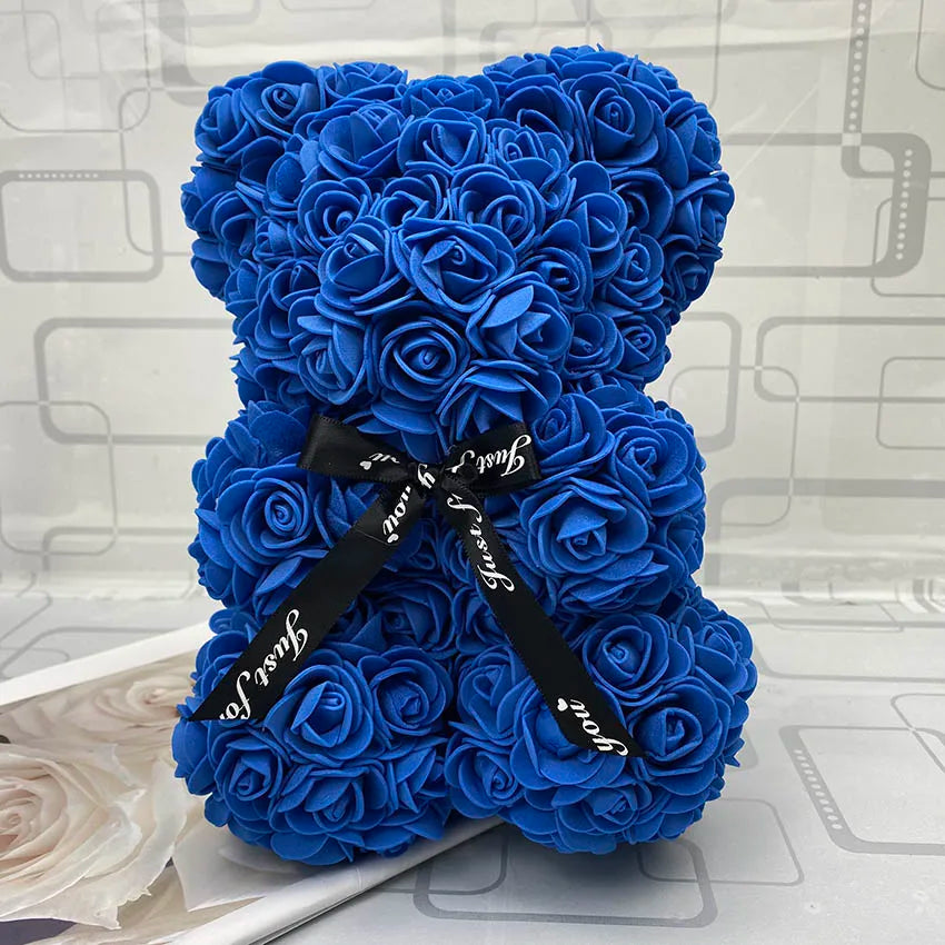 HOT Valentines Day Gift 25Cm Red Rose Teddy Bear Rose Flower Artificial Decoration Christmas Gifts Women Valentines Gift