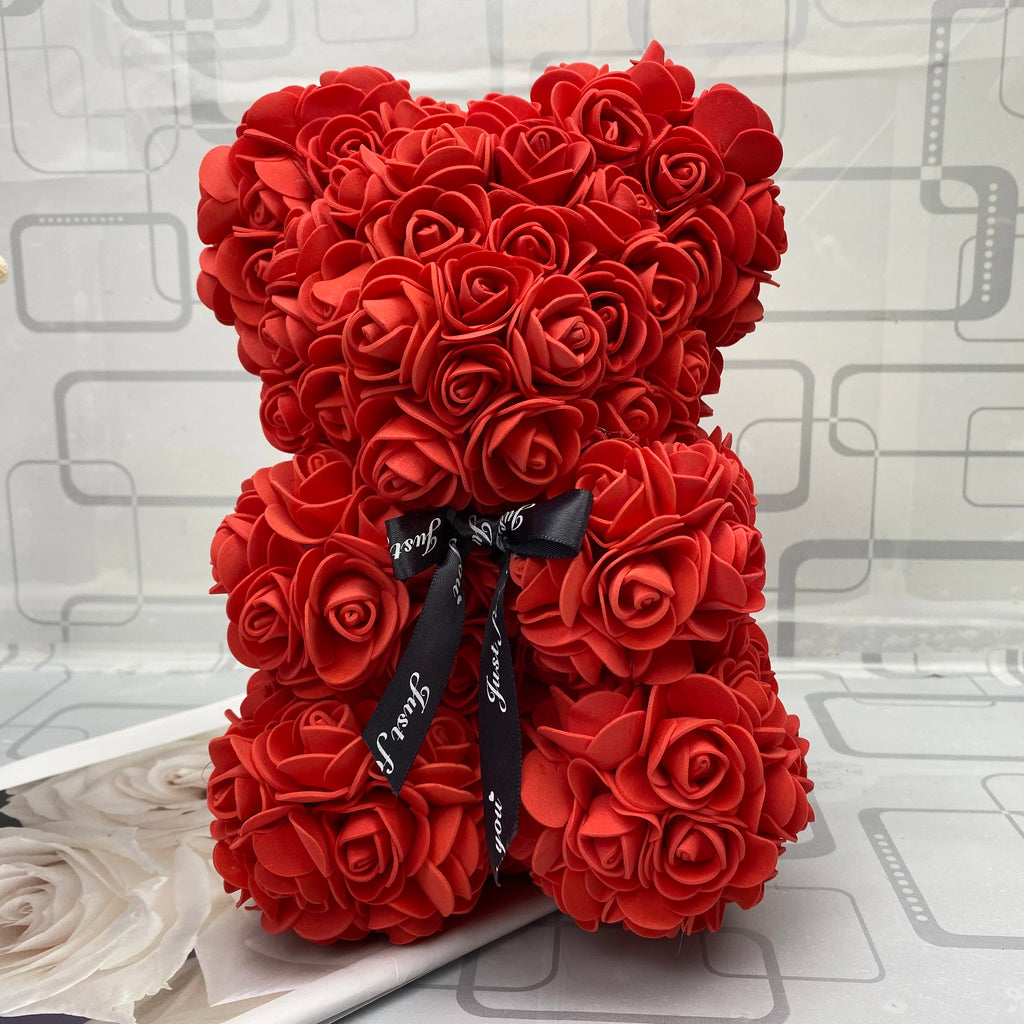HOT Valentines Day Gift 25Cm Red Rose Teddy Bear Rose Flower Artificial Decoration Christmas Gifts Women Valentines Gift