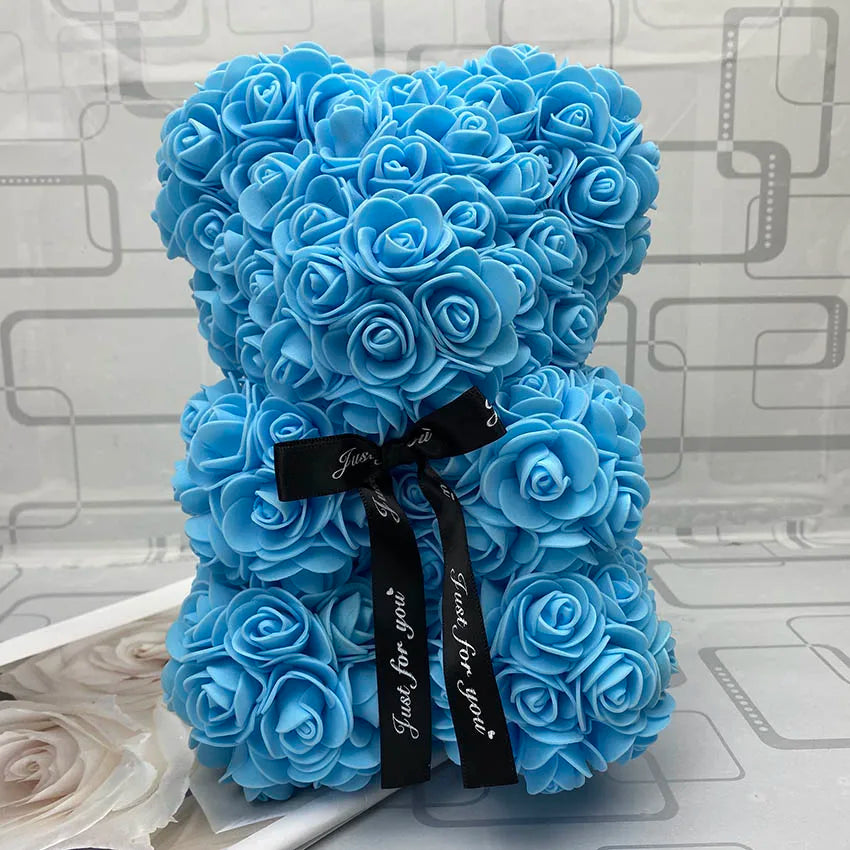 HOT Valentines Day Gift 25Cm Red Rose Teddy Bear Rose Flower Artificial Decoration Christmas Gifts Women Valentines Gift