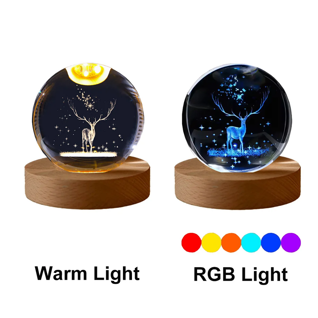 6Cm Bedside Lamp Solar Theme Cosmos Series Crystal Ball Night Lights Milky Way Moon Small Ornaments for Desk Creative Gift RGB
