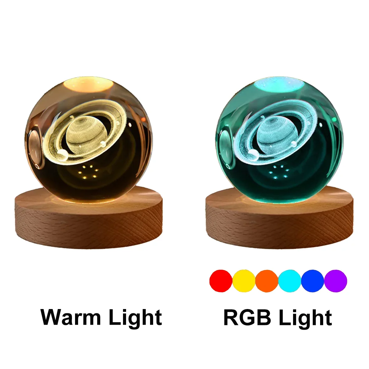 6Cm Bedside Lamp Solar Theme Cosmos Series Crystal Ball Night Lights Milky Way Moon Small Ornaments for Desk Creative Gift RGB