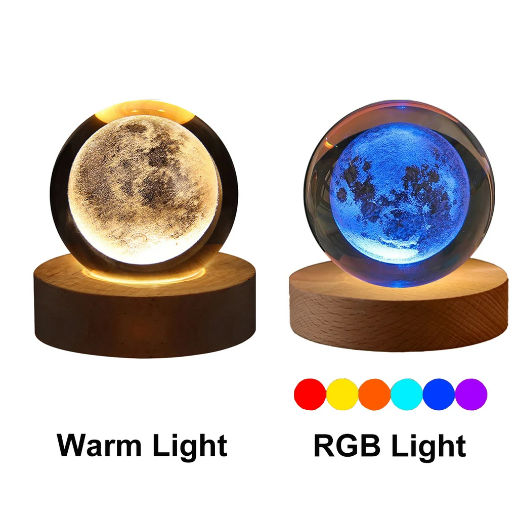 6Cm Bedside Lamp Solar Theme Cosmos Series Crystal Ball Night Lights Milky Way Moon Small Ornaments for Desk Creative Gift RGB