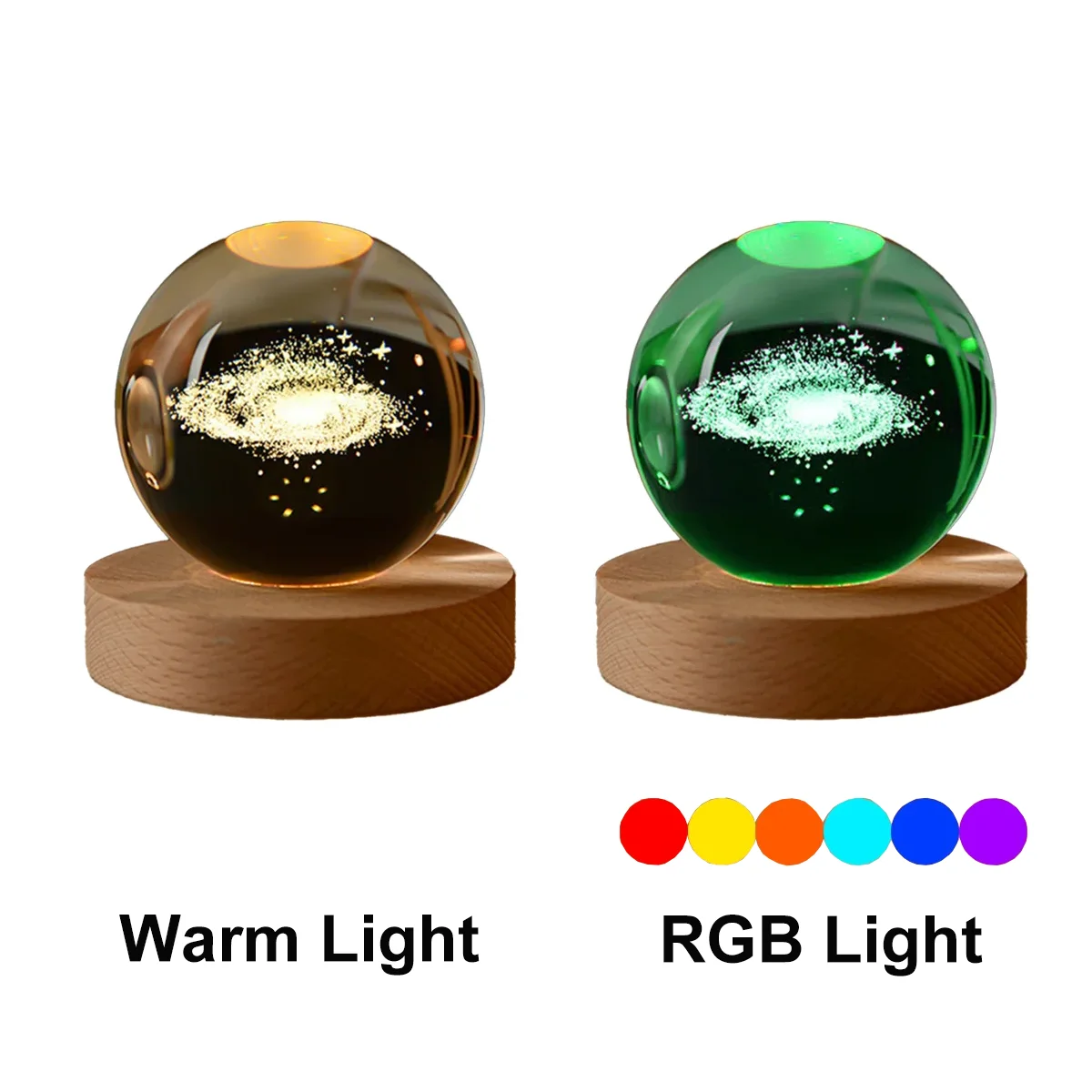 6Cm Bedside Lamp Solar Theme Cosmos Series Crystal Ball Night Lights Milky Way Moon Small Ornaments for Desk Creative Gift RGB